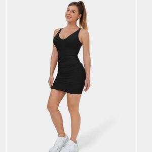 NWT Halara Backless Ruched Bodycon Dress Mini Black Large